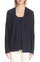 Women's Lafayette 148 New York Matte Crepe Solid & Sheer Cardigan - Blue