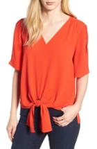 Women's Chaus Tie Front Split Sleeve Blouse - Red