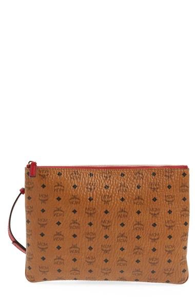Mcm 'heritage' Convertible Coated Canvas Zip Pouch - Brown