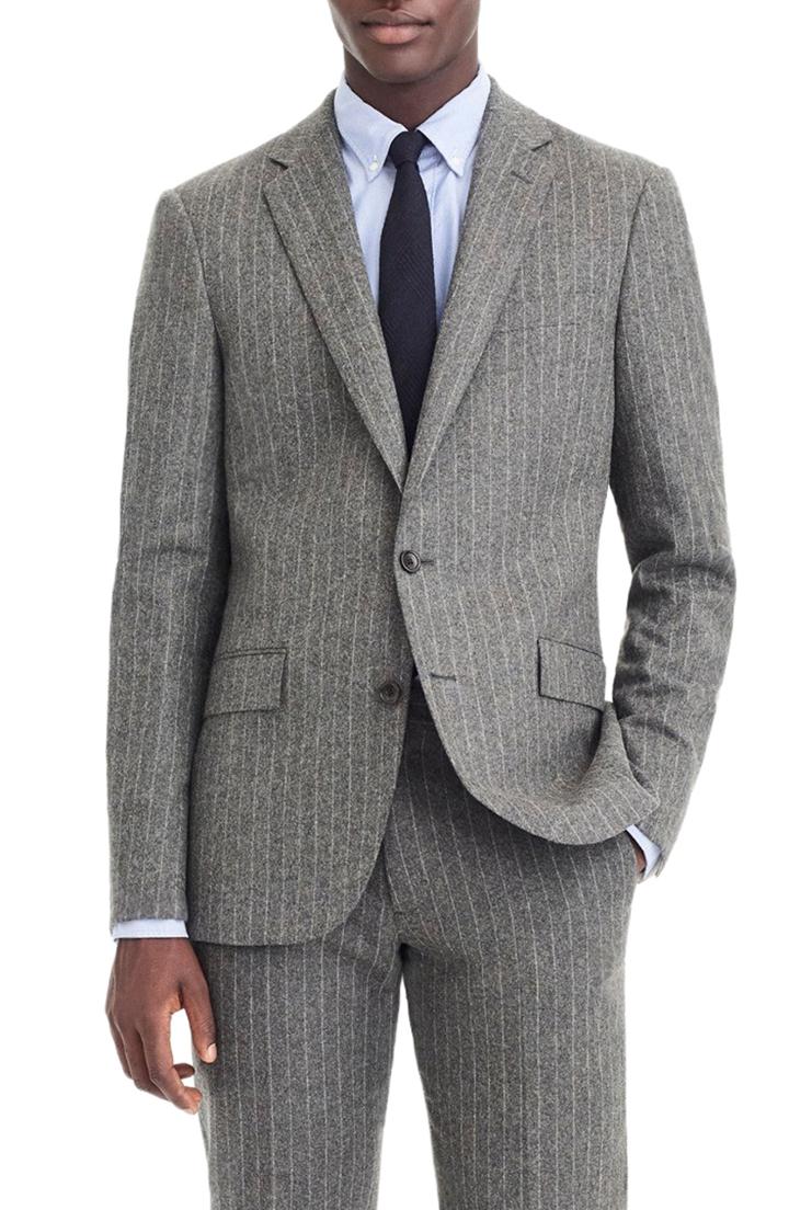 Men's J.crew Ludlow Slim Fit Chalk Stripe Wool Blend Suit Jacket R - Grey