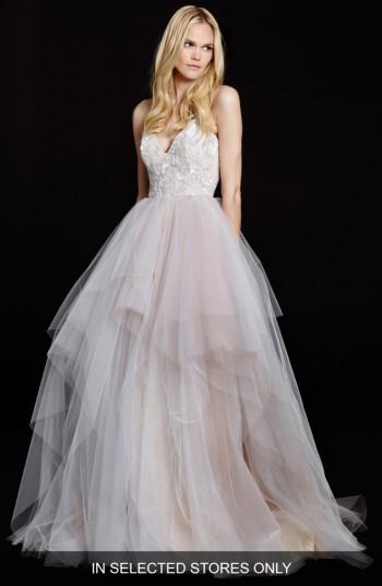 Women's Hayley Paige Nicoletta Floral Sequin Bodice Tiered Tulle Gown, Size - White