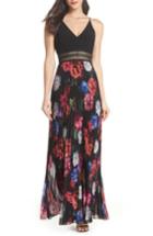 Women's Xscape Floral Pleated Gown - Black