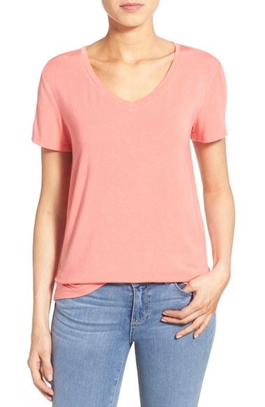 Women's Halogen Modal Jersey V-neck Tee, Size - Coral