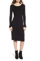 Women's One Clothing Ruffle Sleeve Ribbed Midi Dress - Black