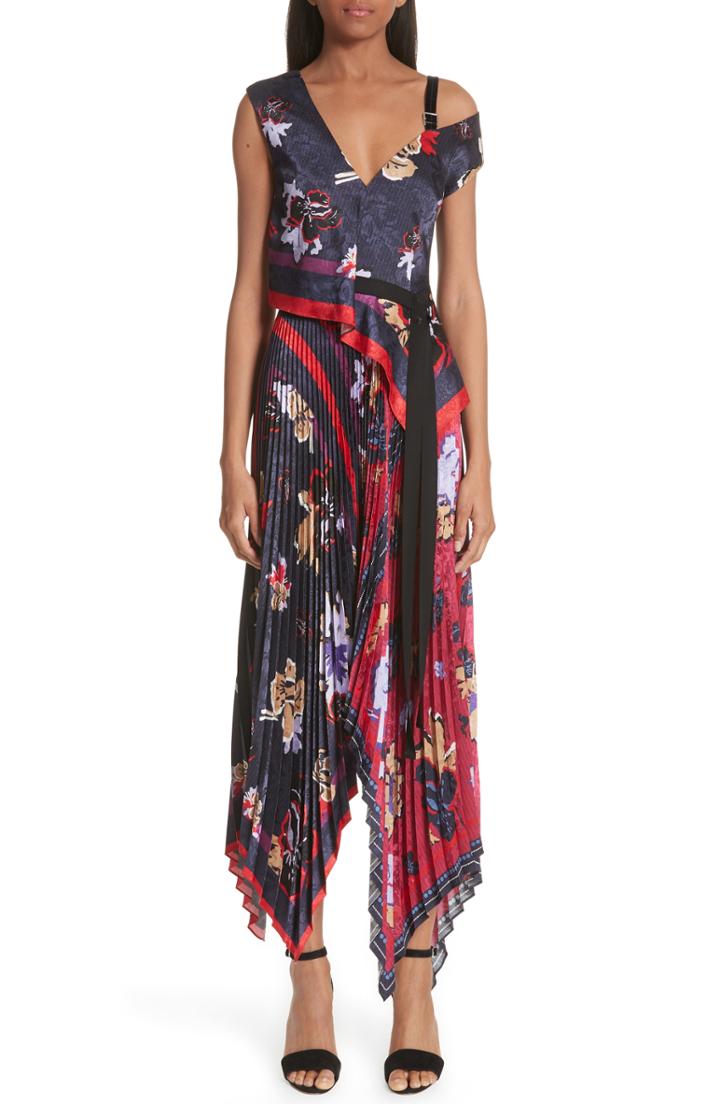 Women's Yigal Azrouel Pleated Handkerchief Hem Dress