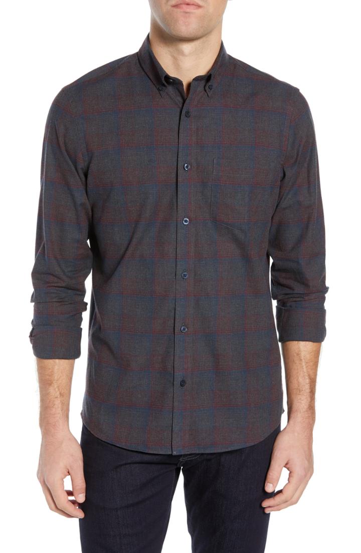 Men's Nordstrom Men's Shop Plaid Sport Shirt, Size - Grey