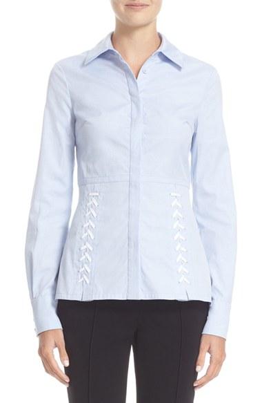 Women's Yigal Azrouel Lace-up Detail Pinpoint Oxford Shirt