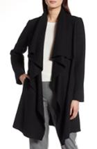 Women's Halogen Boiled Wool Blend Drape Front Coat - Black