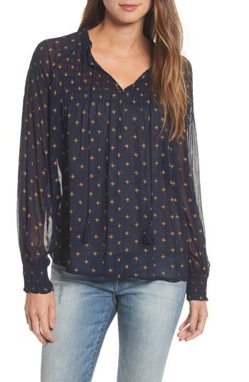 Women's Lucky Brand Smocked Foil Print Top