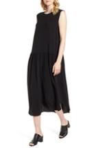 Women's Eileen Fisher Drop Waist Silk Midi Dress, Size - Black