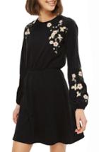 Women's Topshop Embroidered Balloon Sleeve Minidress Us (fits Like 0) - Black