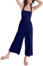 Women's Madewell Smocked Button Front Crop Jumpsuit - Blue
