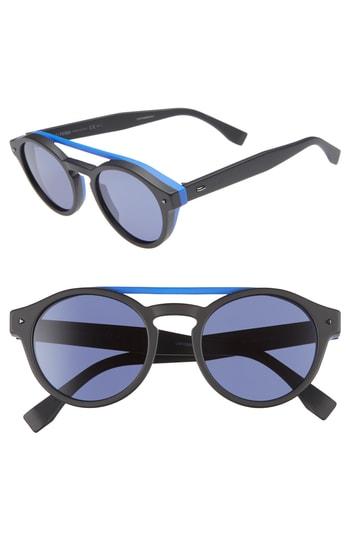 Men's Fendi 51mm Round Sunglasses - Black