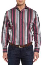 Men's Thomas Dean Regular Fit Multicolor Stripe Herringbone Sport Shirt - Pink