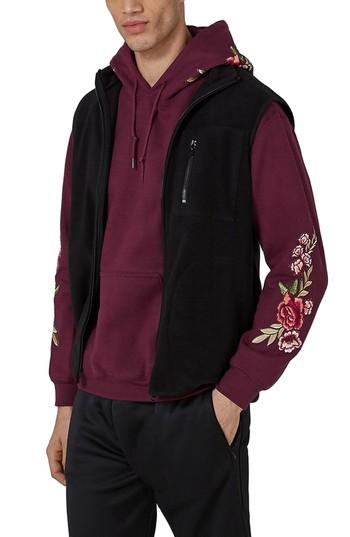 Men's Topman Rose Embroidered Hoodie - Burgundy