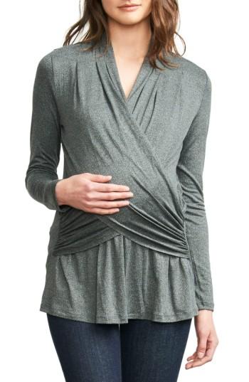 Women's Maternal America Drape Maternity/nursing Top - Grey