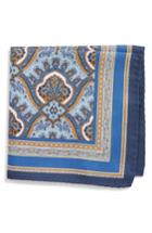 Men's Eton Damask Silk Pocket Square, Size - Blue