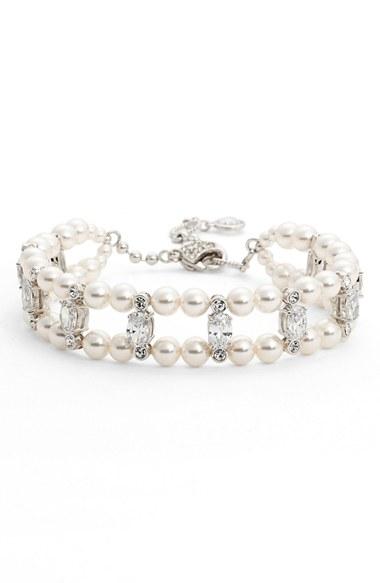 Women's Nadri Double Row Imitation Pearl & Crystal Bracelet