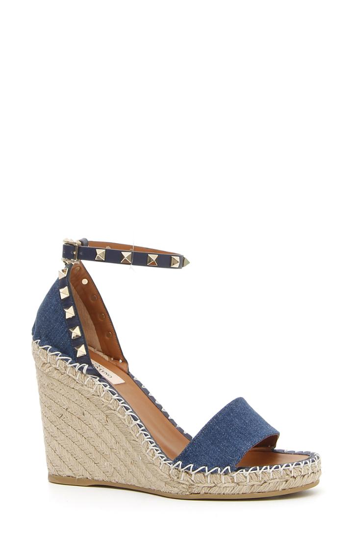 Women's Valentino Garavani 'rockstud' Espadrille Wedge Us / 34eu - Blue