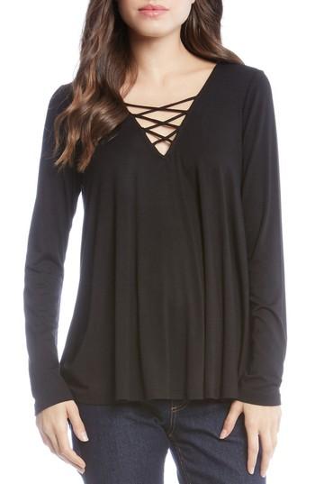 Women's Karen Kane Crisscross Neck Swing Top - Black