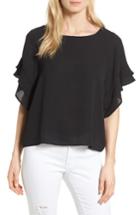 Women's Bobeau Soft Flutter Sleeve Top - Black