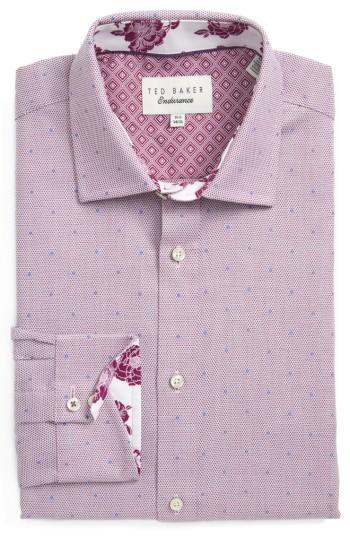 Men's Ted Baker London Trim Fit Dot Dress Shirt - 34/35 - Red