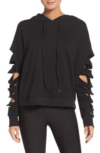 Women's Alo Slay Slashed Long Sleeve Hoodie - Black