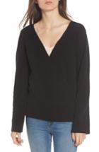 Women's Hinge Faux Wrap Sweater, Size - Black