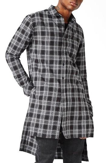 Men's Topman Aaa Collection Extra Longline Plaid Shirt - Black
