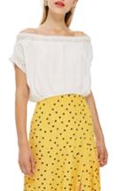 Women's Topshop Off The Shoulder Eyelet Detail Top Us (fits Like 0) - White