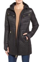 Women's Michael Michael Kors Mixed Media Hooded Zip Front Coat - Black