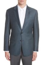Men's Emporio Armani G Line Trim Fit Check Wool Sport Coat Us / 48 Eu R - Blue