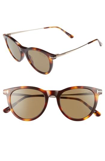 Women's Tom Ford 51mm Polarized Cat Eye Sunglasses - Havana/ Blue