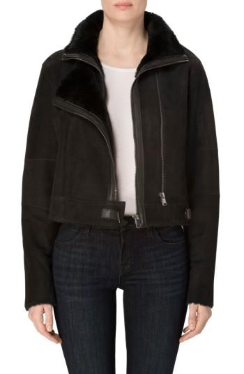 Women's J Brand Camilla Suede Moto Jacket With Genuine Shearling - Black