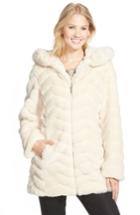 Women's Gallery Hooded Chevron Faux Fur Coat - Beige
