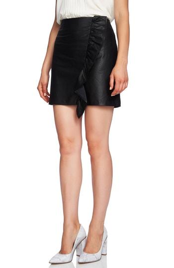 Women's 1.state Ruffle Front Faux Leather Miniskirt - Black