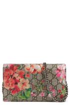 Women's Gucci Gg Blooms Supreme Canvas Wallet On A Chain -