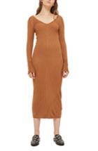Women's Topshop Double V-neck Ribbed Midi Dress Us (fits Like 0) - Beige
