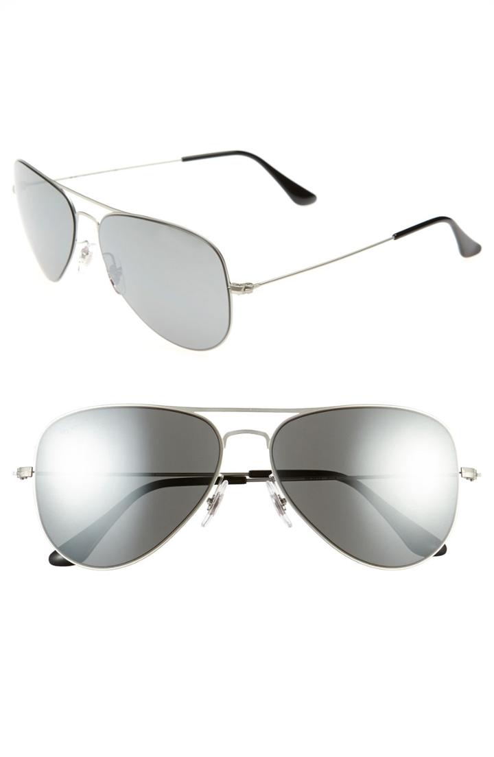 Men's Ray-ban 'aviator Flat Metal' Sunglasses - Silver/ Green Mirror