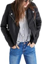 Women's Madewell Washed Leather Moto Jacket, Size - Black