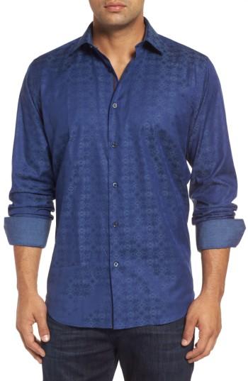 Men's Bugatchi Classic Fit Filigree Jacquard Sport Shirt - Blue