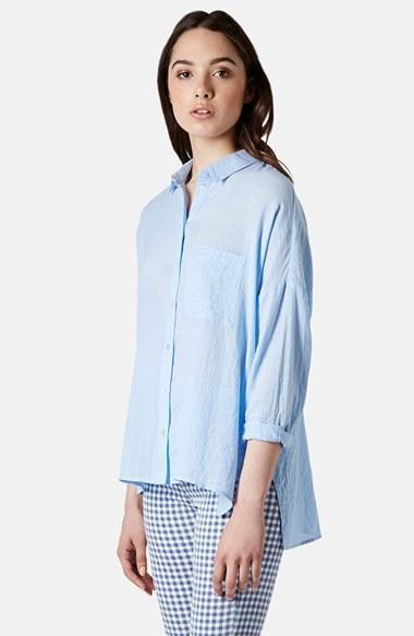 Topshop Oversized Chambray Shirt Blue