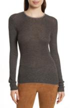 Women's Vince Stripe Skinny Ribbed Cashmere Sweater - Grey