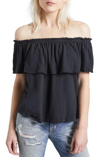 Women's Current/elliott The Ruffle Off The Shoulder Top - Black