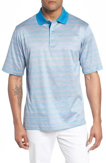 Men's Bugatchi Stripe Mercerized Cotton Polo, Size - Blue