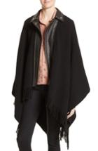 Women's The Kooples Leather Collar Wool Blend Poncho