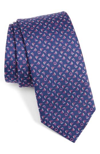 Men's Salvatore Ferragamo Gancio Sail Woven Silk Tie, Size - Blue