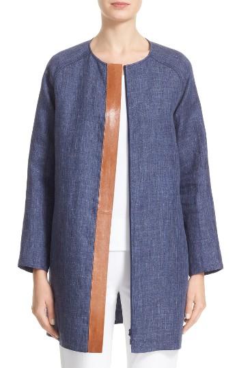 Women's Lafayette 148 New York Berkeley Leather Trim Linen Topper