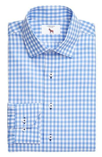 Men's Lorenzo Uomo Trim Fit Gingham Dress Shirt - 32 - Blue