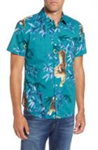 Men's Bonobos Riviera Slim Fit Tiger Print Sport Shirt R - Blue